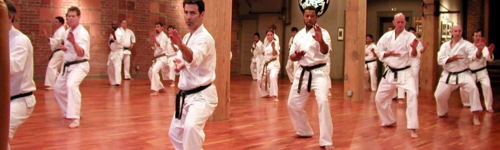 Athens Shotokan Karate Dojo members practice kata (forms)